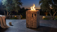 Outdoor Propane Fire Pit, 30000 BTU Column Propane Fire Pit, Wood-Look Surface — Lifestyle