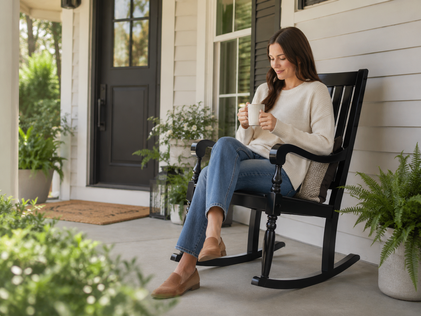 Oversized Black Wood Outdoor Rocking Chair