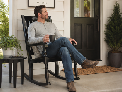 Oversized Black Wood Outdoor Rocking Chair