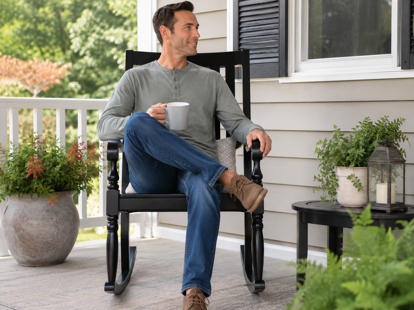 Oversized Black Wood Outdoor Rocking Chair