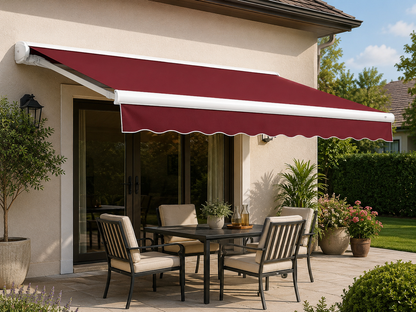 18 Ft. Key West Right Motorized Retractable Awning 216 In. W X 9.38 In. H X 120 In. D Acrylic Fabric in Burgundy