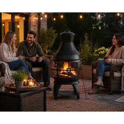 45 In. Outdoor Fireplace Wooden Black Fire Pit, Chimenea