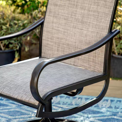 Black 7-Piece Metal Rectangle Patio Outdoor Dining Set with Geometric Table and Textilene Swivel Chairs