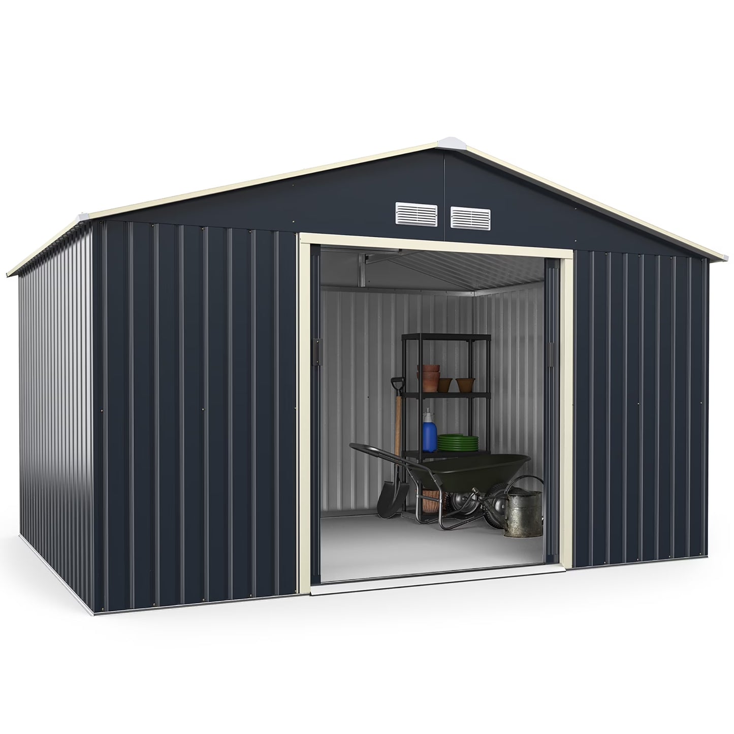 Metal Storage Shed for Garden and Tools W/Sliding Double Lockable Doors