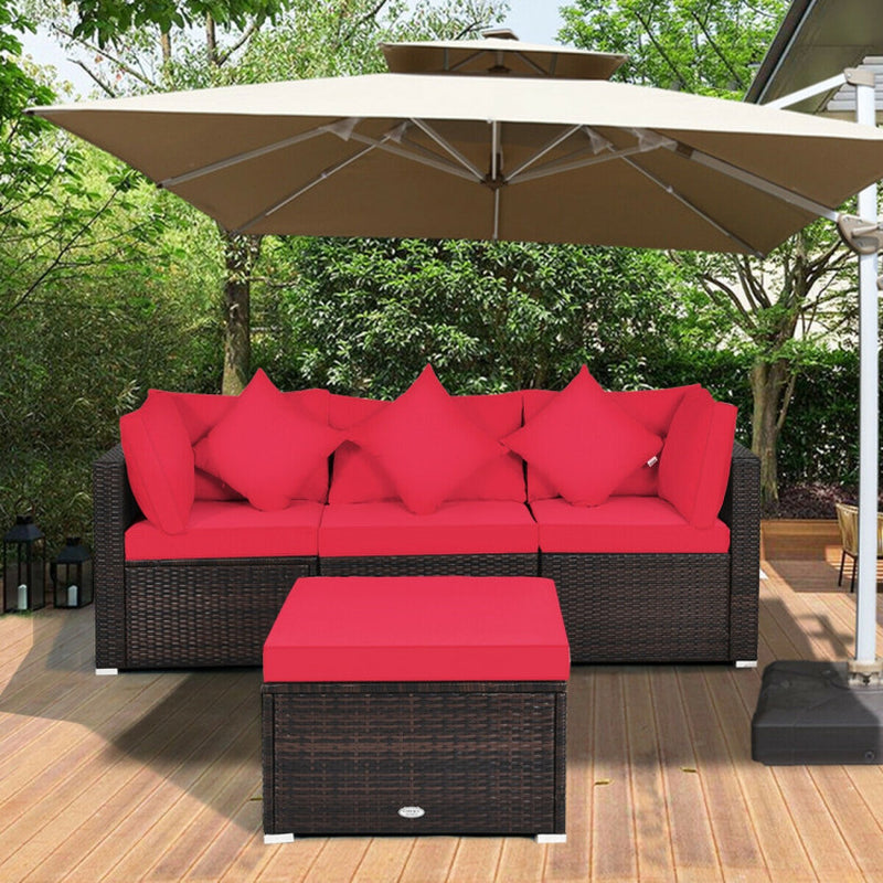 4 Pieces Patio Rattan Furniture Set with Removable Cushions and Pillows