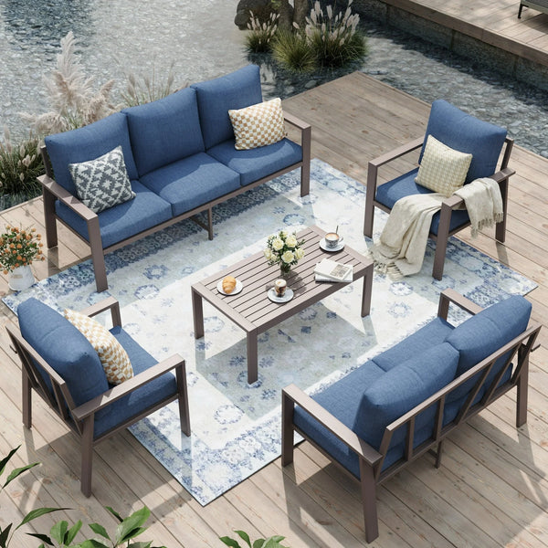 Aluminum Patio Furniture Set, Contemporary Outdoor Couch Set, Aluminum Patio Conversation Set, Blue