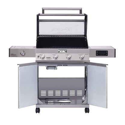 Denali 4-Burner Propane Gas Grill in Stainless with Clearview Lid, 3-Phase LED Controls and Side Burner