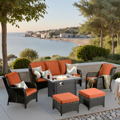 New Kenard 6 -Piece Rattan Patio Conversation Set with Gray Cushions Included