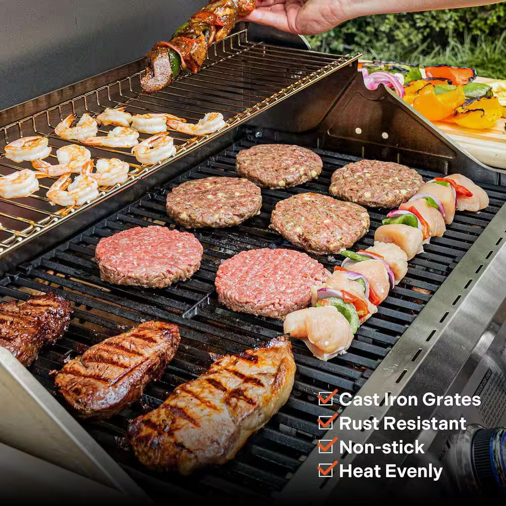 4-Burner Propane Gas Grill in Stainless with Clear View Lid, LED Controls, Side and Sear Burners