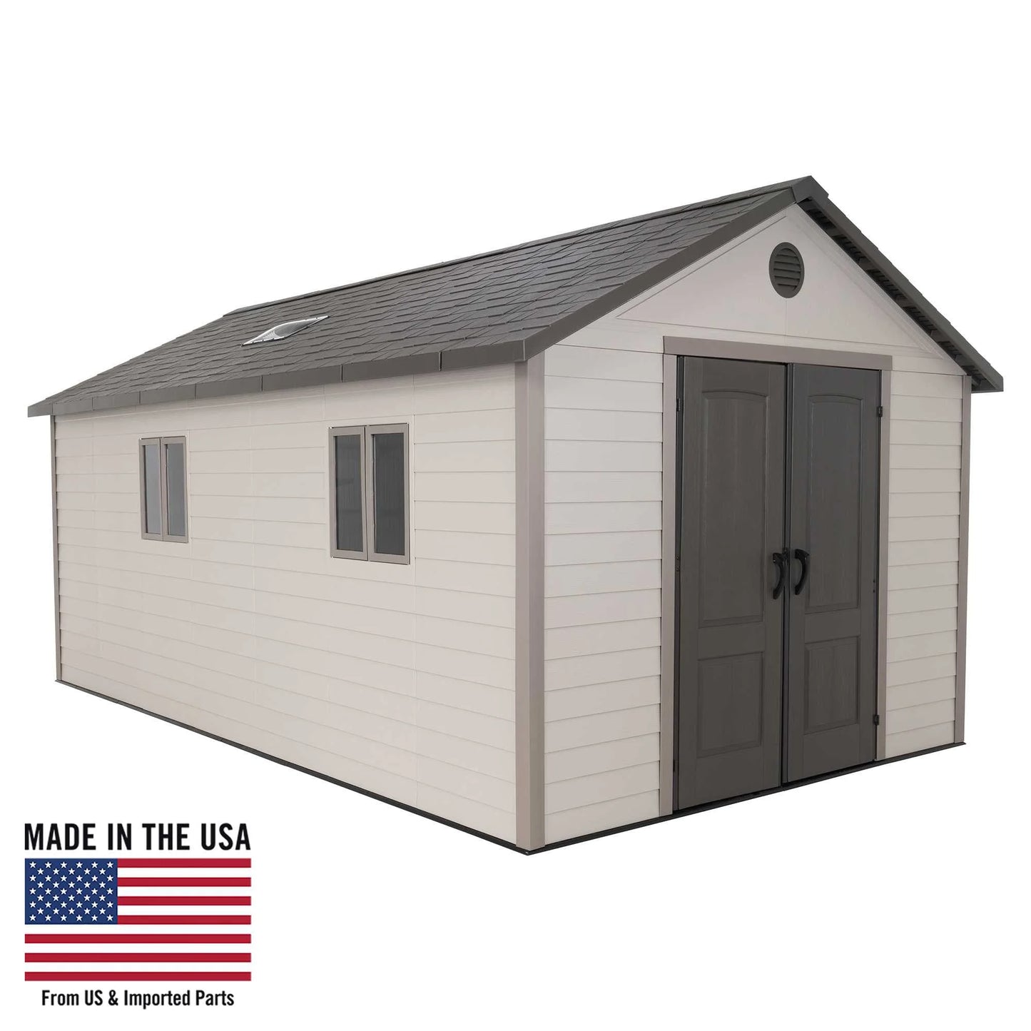 Polyethylene Storage Shed 176.9 Sq. Ft., 11 Ft. X 18.5 Ft. X 9.3 Ft., Tan/Brown (60355)