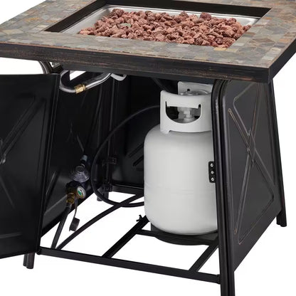 Crossridge 30.00 In. W 50000 BTU Coating Steel Propane Outdoor Fire Pit Table with Lava Rocks and Screen
