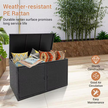 45 In. W X 23.5 In. D X 25.5 In. H Black Outdoor Garden Patio PE Rattan Outdoor Storage Cabinet (88 Gal.)