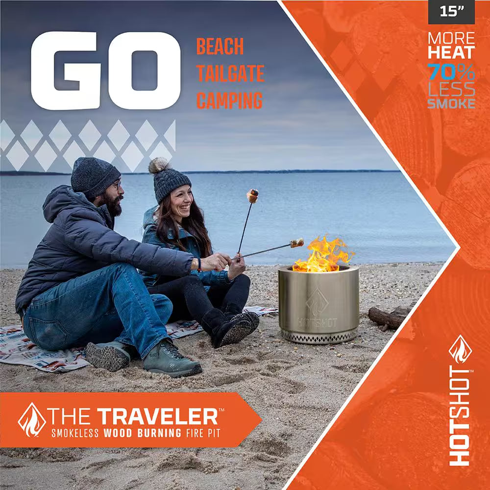 Traveler Portable Low Smoke 15 In. round Wood-Burning Fire Pit in Matterhorn Gray with Carry Bag