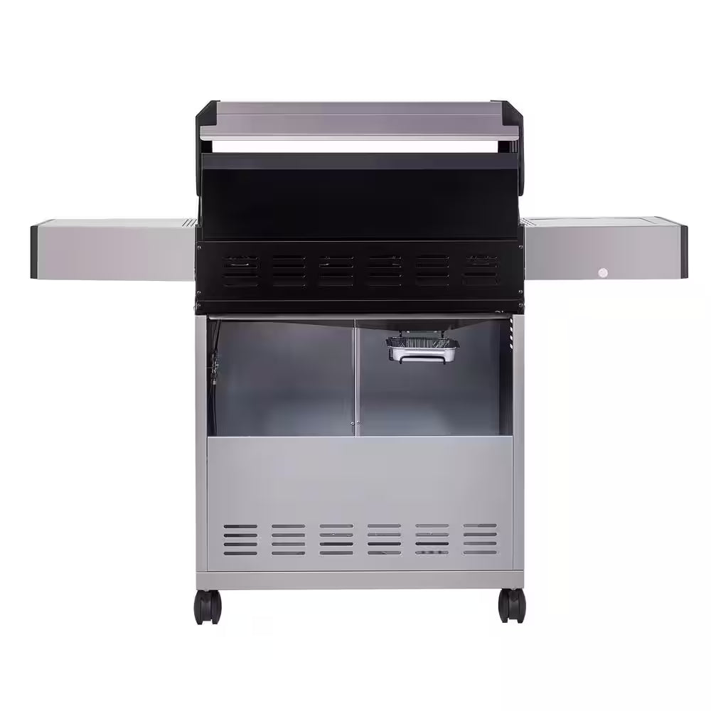 Denali 4-Burner Propane Gas Grill in Stainless with Clearview Lid, 3-Phase LED Controls and Side Burner