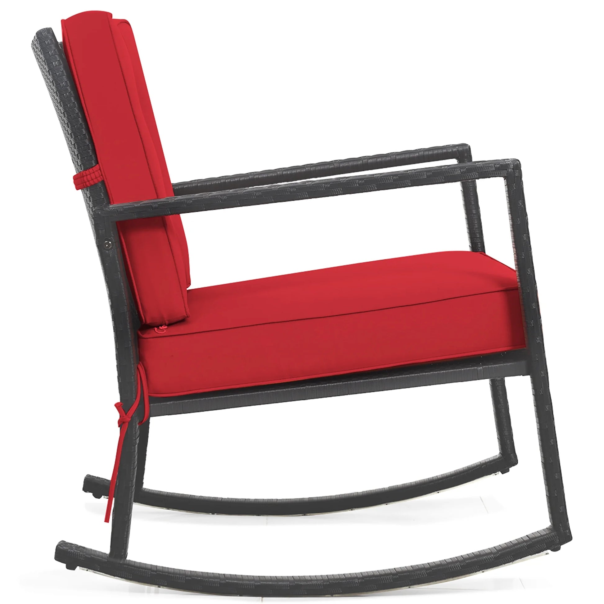 Patio Rattan Rocker Chair Outdoor Glider Wicker Rocking Chair Cushion Lawn Red