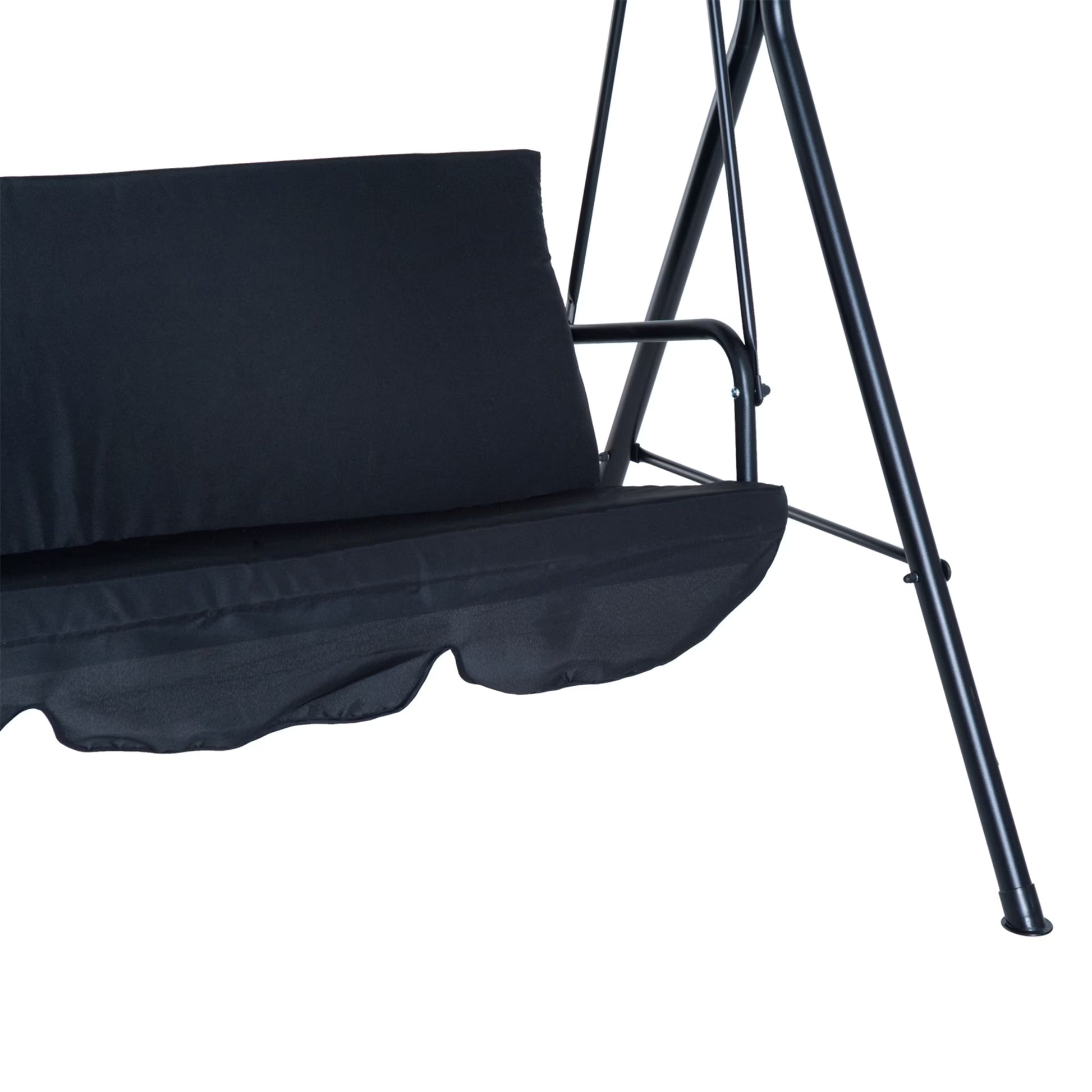 3-Seat Outdoor Patio Swing Chair with Removable Cushion, Steel Frame Stand and Adjustable Tilt Canopy for Patio, Garden, Poolside, Balcony, Backyard, Black