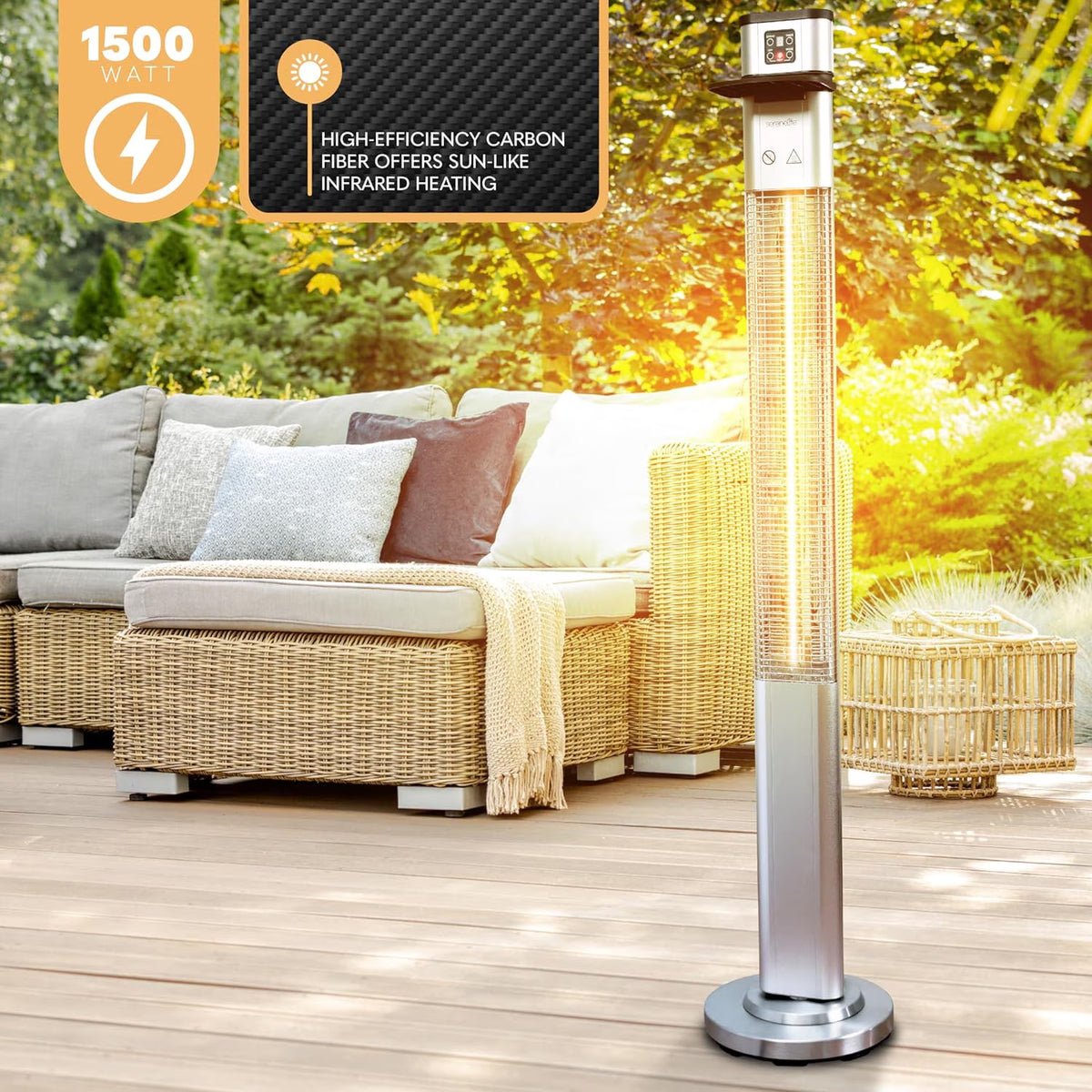 Infrared Patio Heater, Electric Patio Heater for Indoor/Outdoor Use, 1500 W (Silver)
