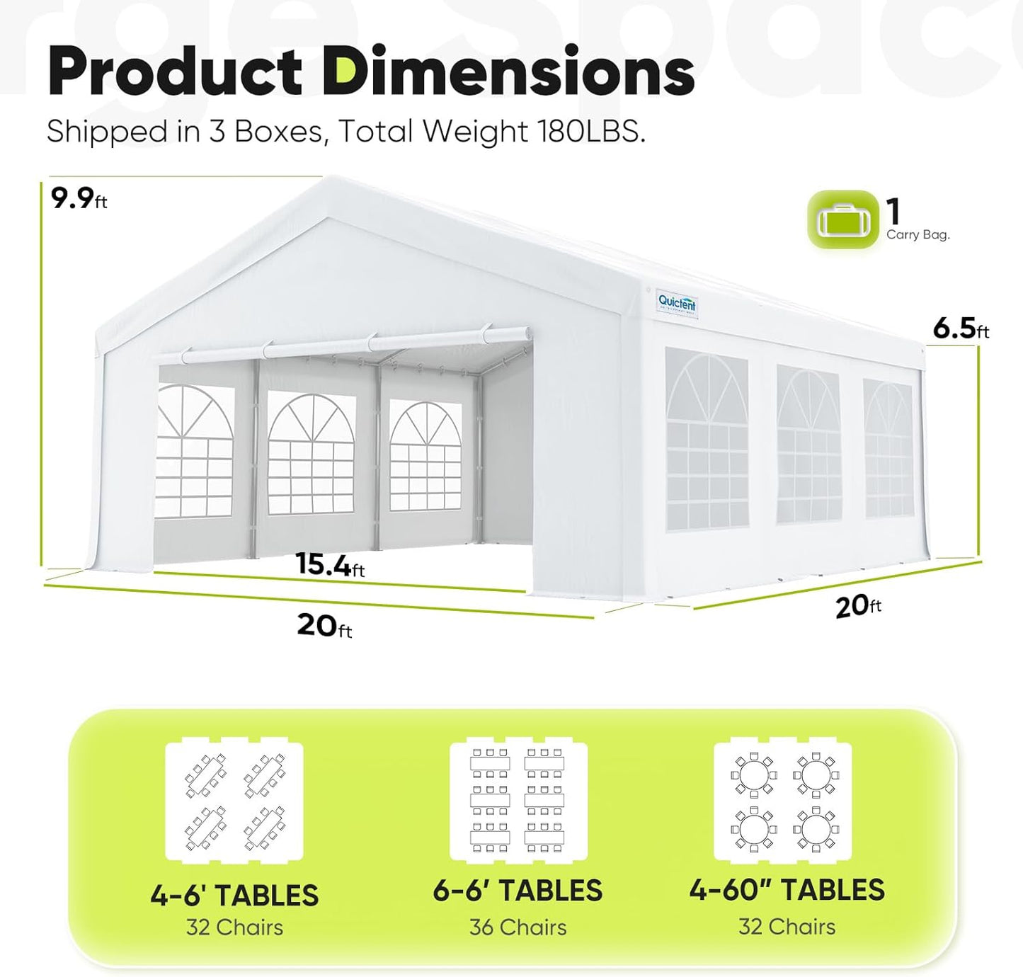 20X20Ft Heavy Duty Party Tent with Church Windows, Outdoor Event Shelter Tent for Parties, Wedding, Carport, Canopy, BBQ