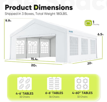 20X20Ft Heavy Duty Party Tent with Church Windows, Outdoor Event Shelter Tent for Parties, Wedding, Carport, Canopy, BBQ