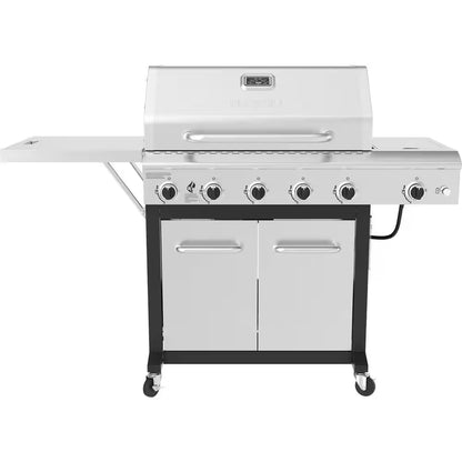 5-Burner Propane Gas Grill in Stainless Steel with Side Burner and Foldable Side Shelf