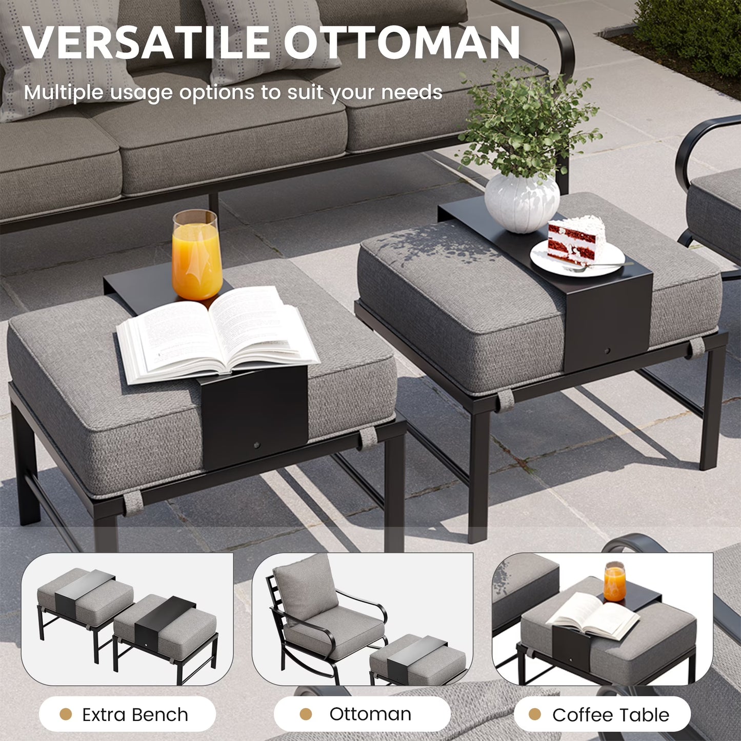 Aluminum Patio Furniture,Outdoor Metal Sectional Sofa with Table and Waterproof Covers,White Modern Patio Furniture Set for Garden Backyard