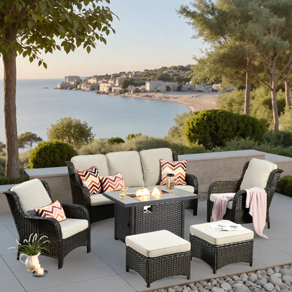 New Kenard 6 -Piece Rattan Patio Conversation Set with Gray Cushions Included