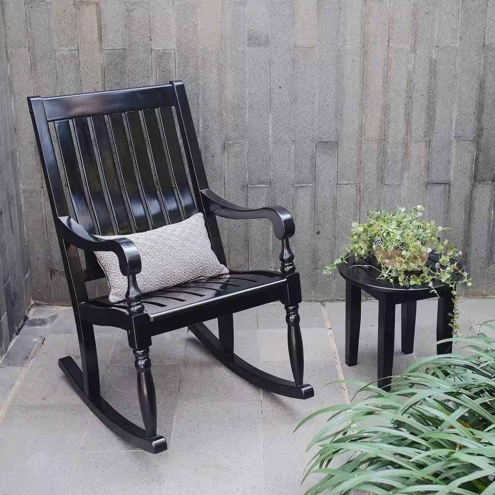 Bonn Oversized Black Wood Outdoor Rocking Chair