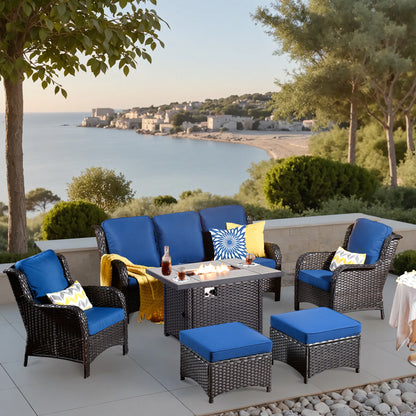 New Kenard 6 -Piece Rattan Patio Conversation Set with Gray Cushions Included