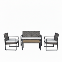 Wicker Patio Conversation Set Built for Comfort, 4-Piece with Cushions, Acacia Wood Tabletop, Iron Frame