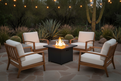 Cheyenne 40 In. X 25 In. Square Aluminum Propane Gas Fire Pit Chat Table with Glacier Ice Firebeads