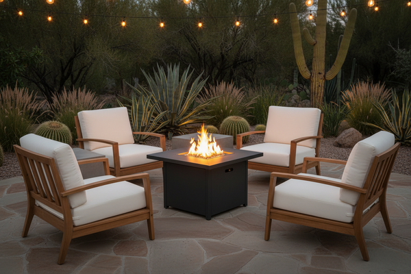Cheyenne 40 In. X 25 In. Square Aluminum Propane Gas Fire Pit Chat Table with Glacier Ice Firebeads