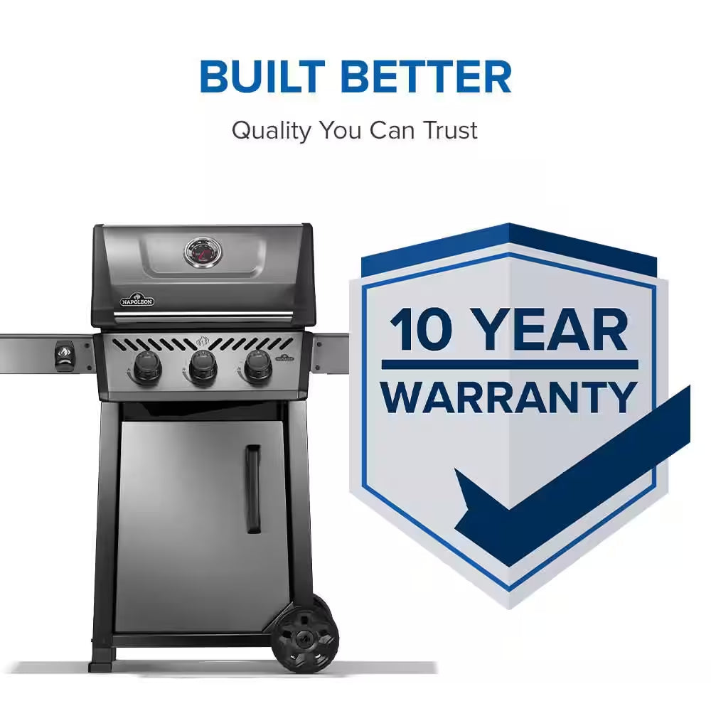Freestyle 365 3-Burner Propane Gas Grill in Graphite Grey with Cast Iron Cooking Grids