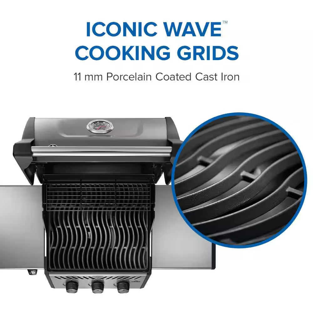 Freestyle 365 3-Burner Propane Gas Grill in Graphite Grey with Cast Iron Cooking Grids