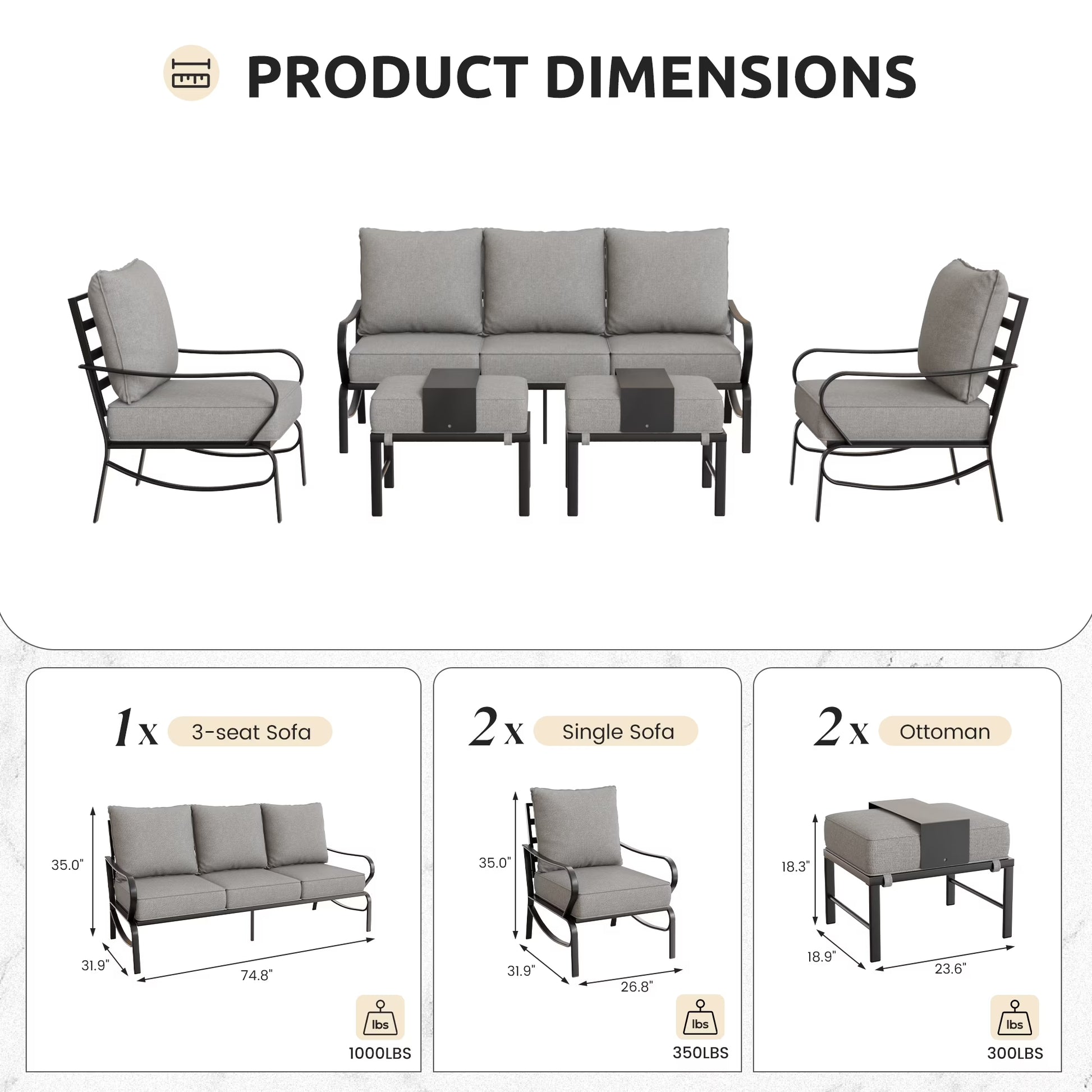 Aluminum Patio Furniture,Outdoor Metal Sectional Sofa with Table and Waterproof Covers,White Modern Patio Furniture Set for Garden Backyard