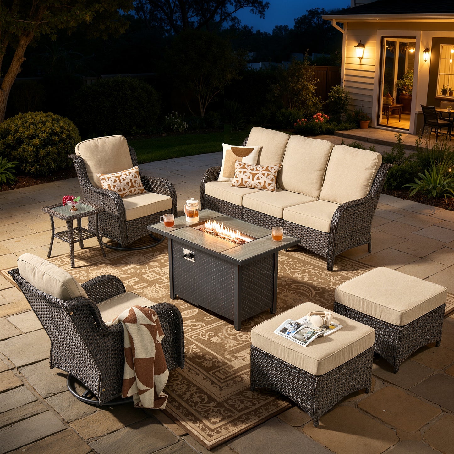 7 -Piece Wicker Patio Conversation Set with Gray Cushions Included