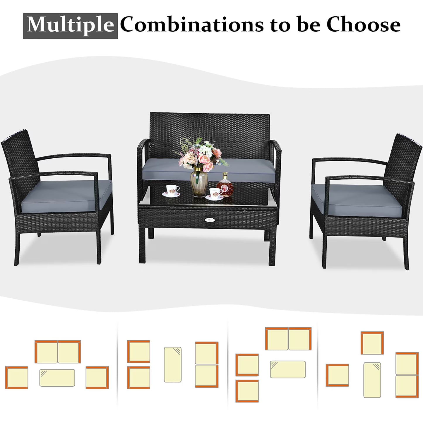8PCS Patio Rattan Furniture Set Garden Deck