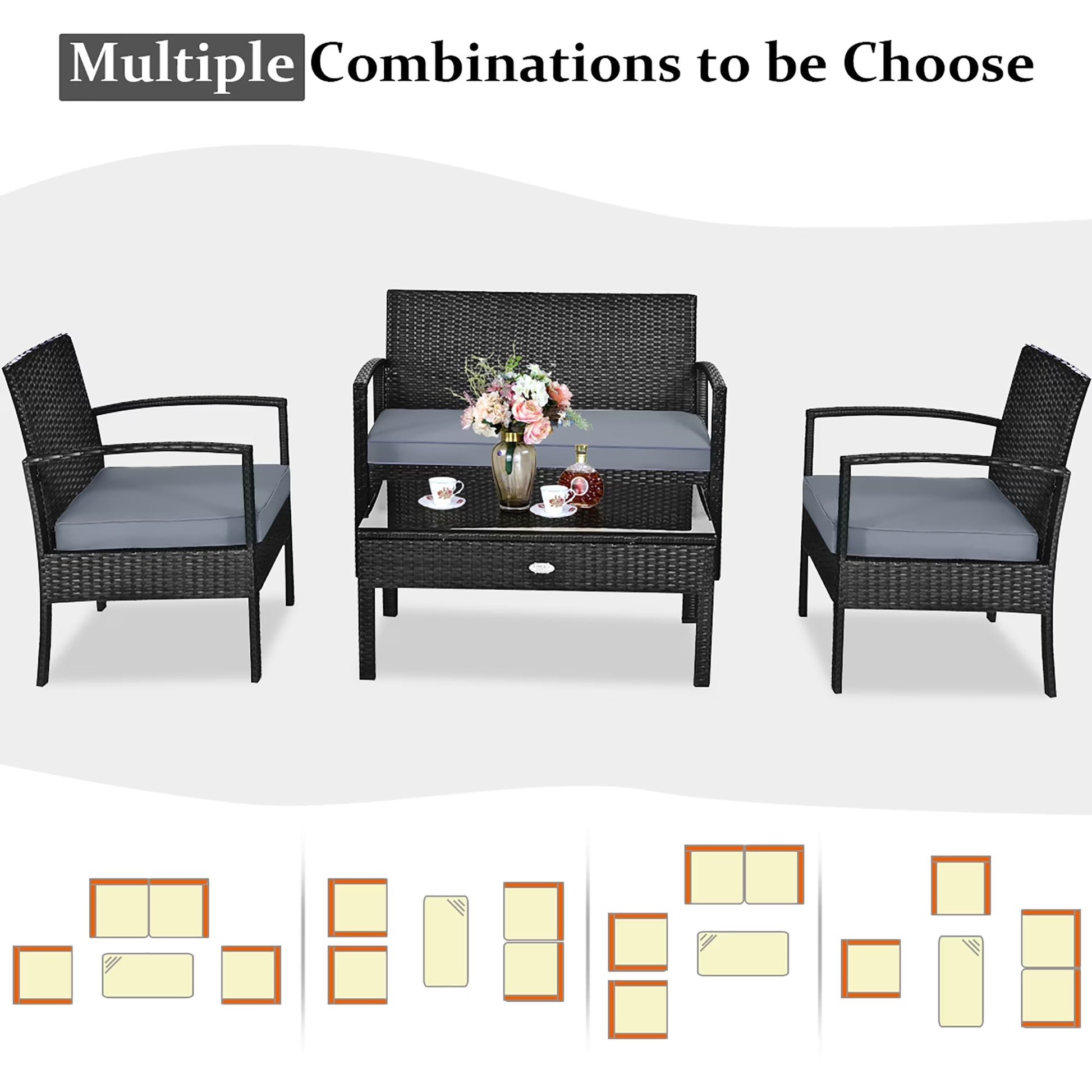 8PCS Patio Rattan Furniture Set Garden Deck