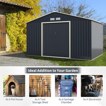 Metal Storage Shed for Garden and Tools W/Sliding Double Lockable Doors