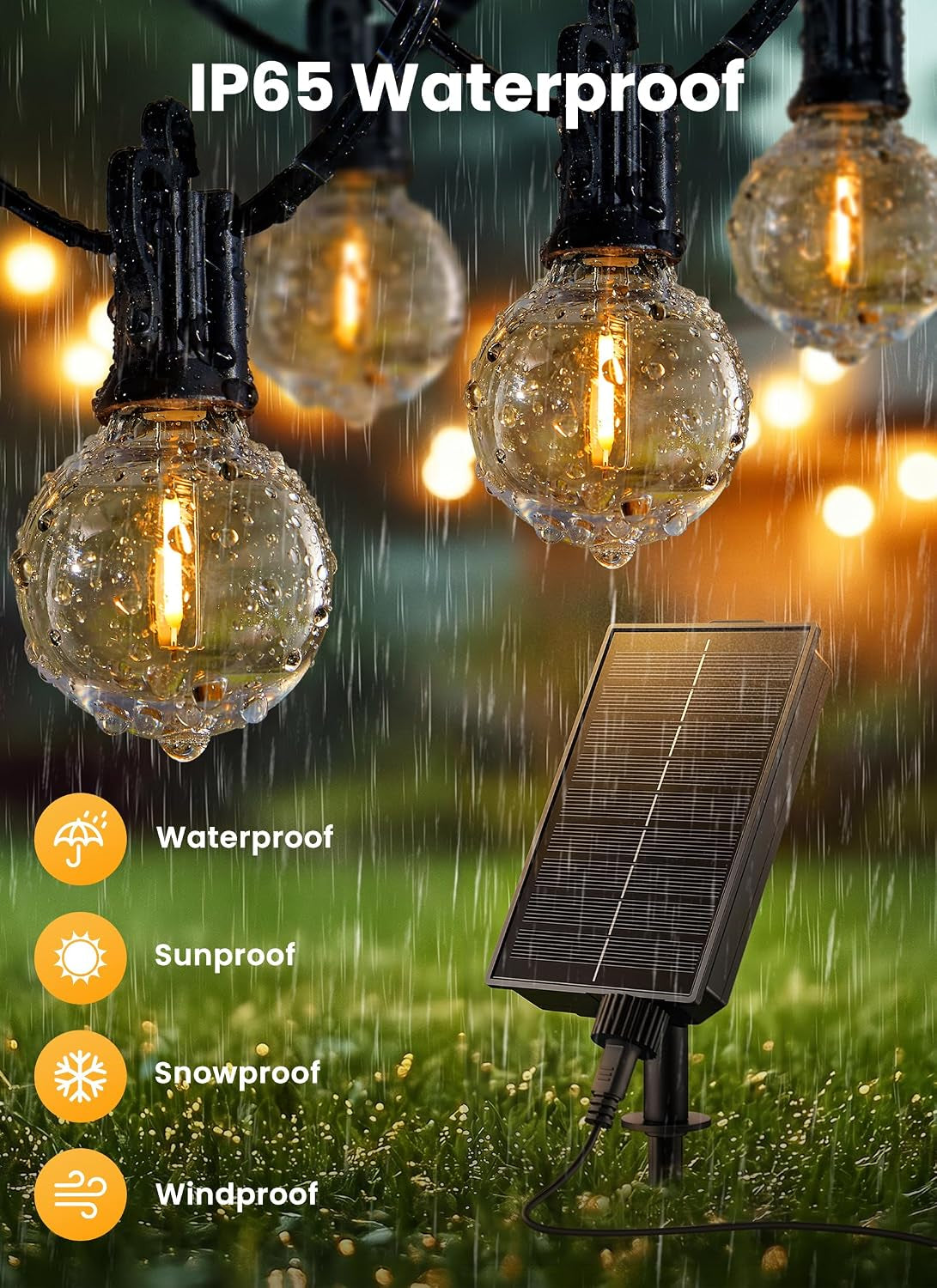 38FT 16LED Solar String Lights Outdoor with Remote & USB Port | Shatterproof Bulbs, Dimmable & Timable, 3 Modes, Solar Patio Lights with a Mount Clip for Camping Backyard Garden Decor