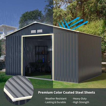 Metal Storage Shed for Garden and Tools W/Sliding Double Lockable Doors