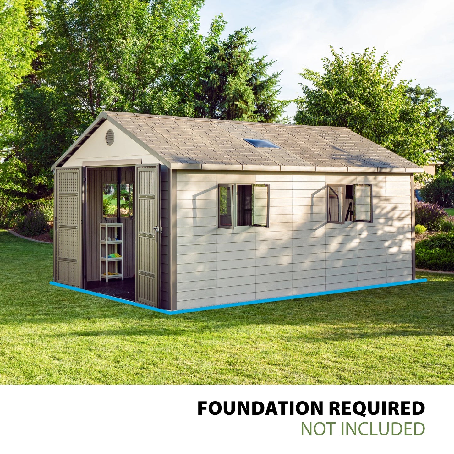 Polyethylene Storage Shed 176.9 Sq. Ft., 11 Ft. X 18.5 Ft. X 9.3 Ft., Tan/Brown (60355)