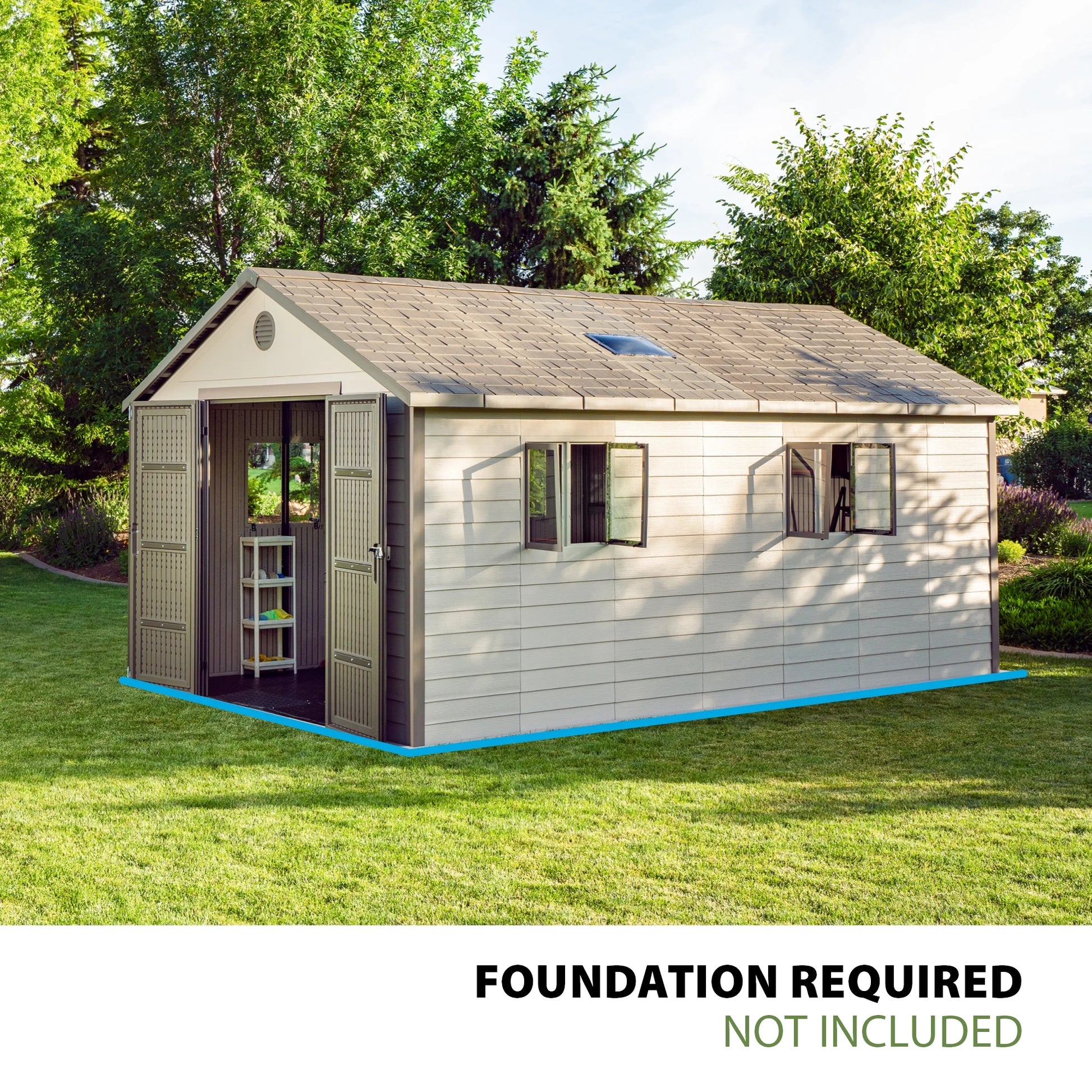 Polyethylene Storage Shed 176.9 Sq. Ft., 11 Ft. X 18.5 Ft. X 9.3 Ft., Tan/Brown (60355)