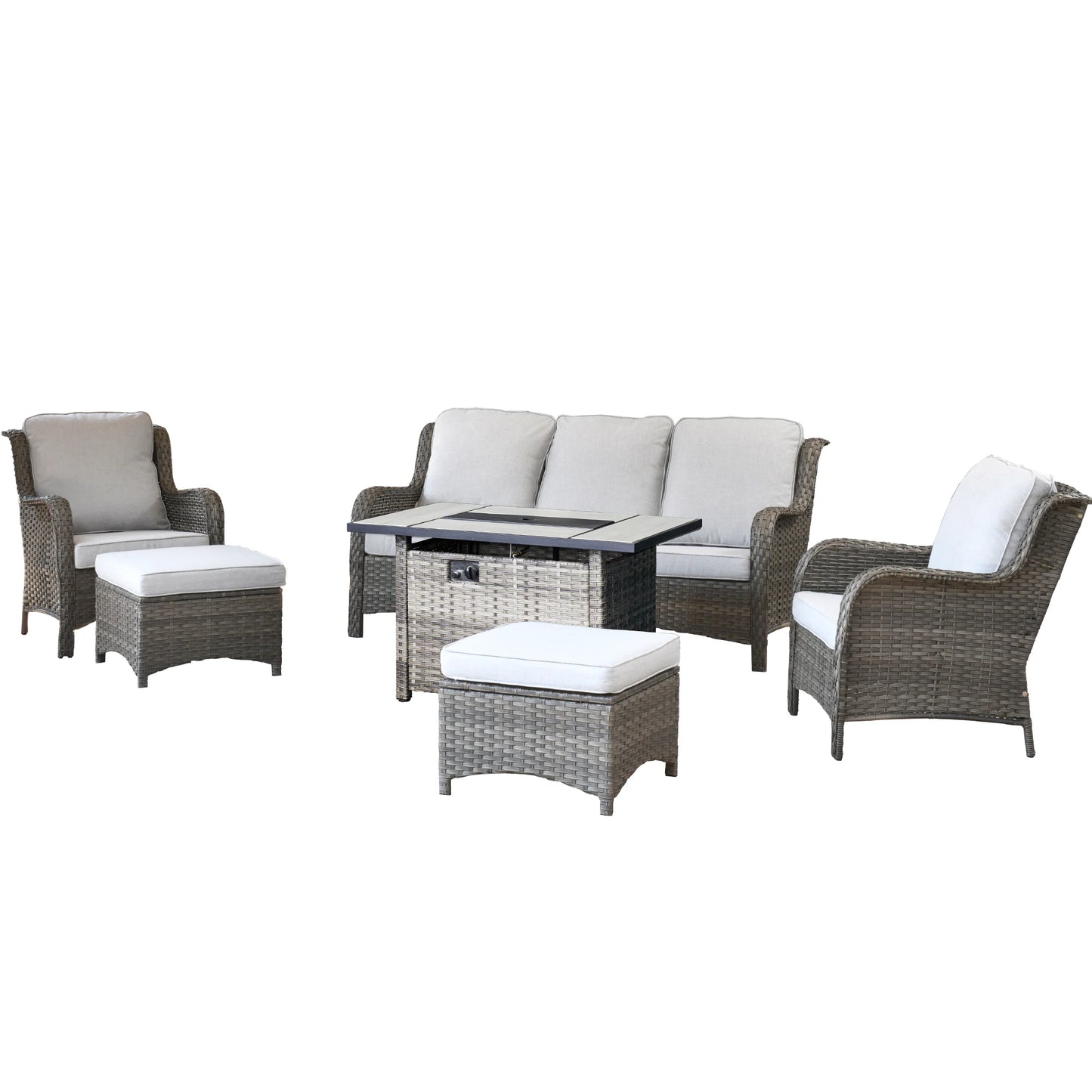 New Kenard 6 -Piece Rattan Patio Conversation Set with Gray Cushions Included