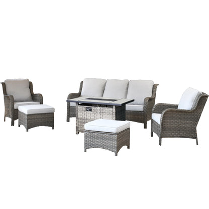 New Kenard 6 -Piece Rattan Patio Conversation Set with Gray Cushions Included