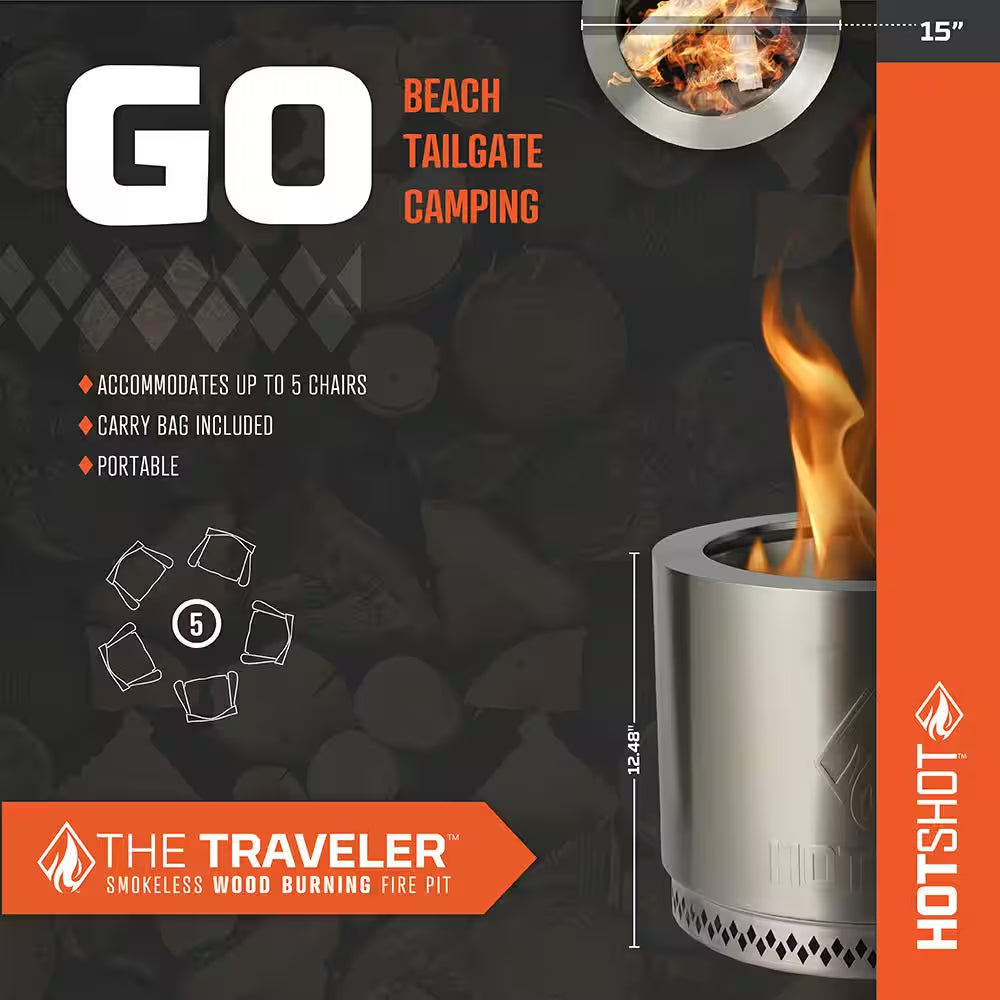 Traveler Portable Low Smoke 15 In. round Wood-Burning Fire Pit in Matterhorn Gray with Carry Bag