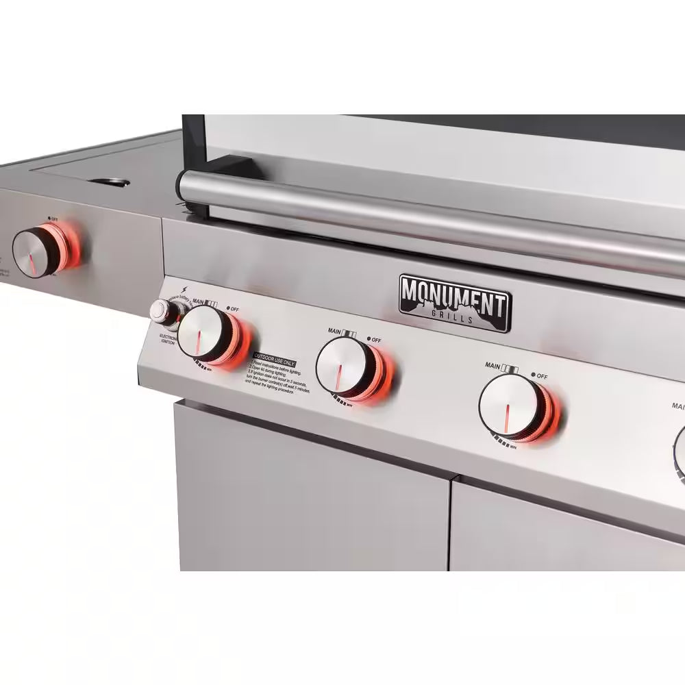 Denali 4-Burner Propane Gas Grill in Stainless with Clearview Lid, 3-Phase LED Controls and Side Burner