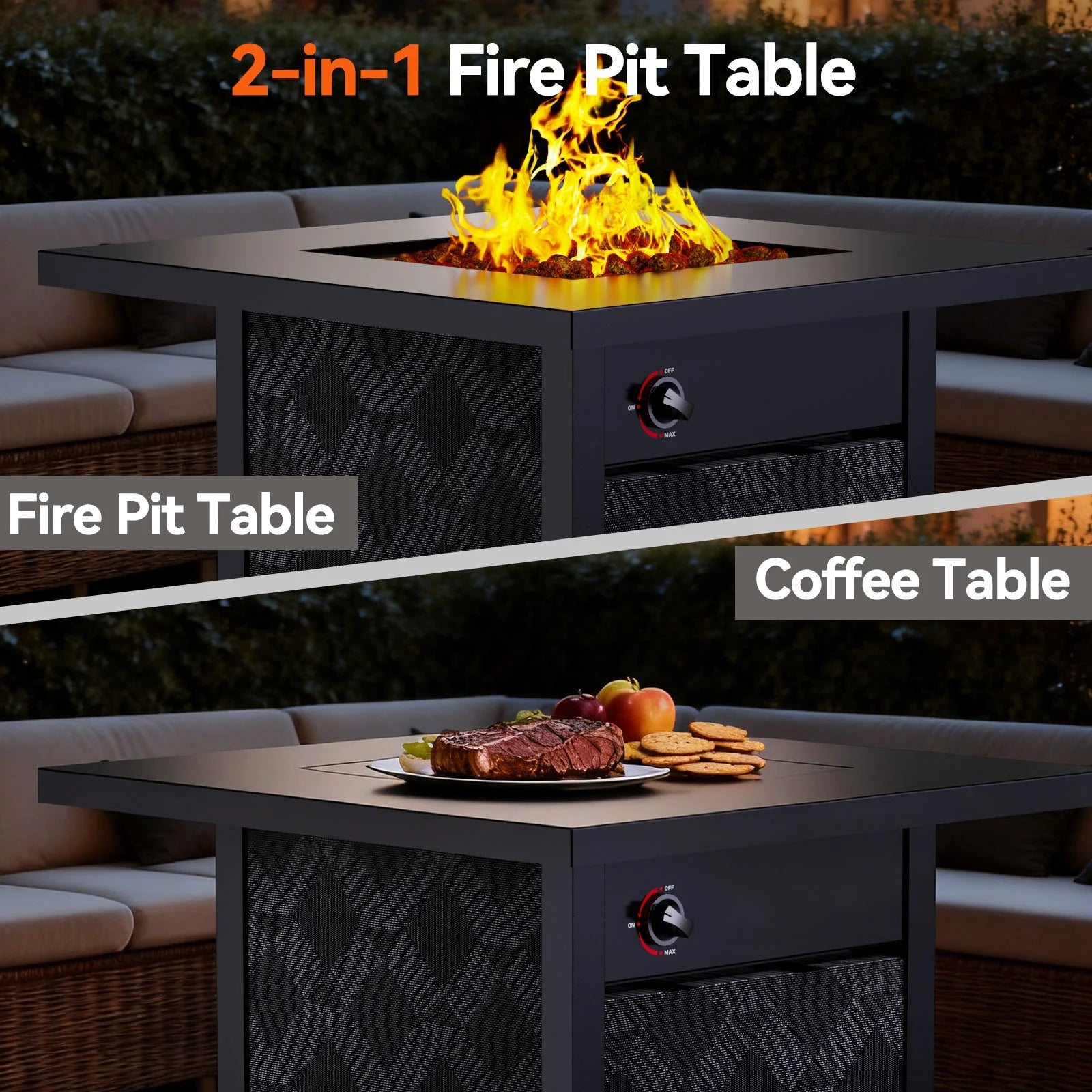 32" Propane Fire Pit, 50,000 BTU Square Gas Fire Pit Table for Patio Garden Party with Lava Rocks, Removable Lid, Csa-Certified