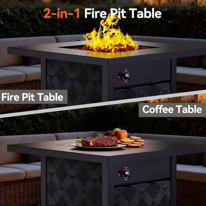 32" Propane Fire Pit, 50,000 BTU Square Gas Fire Pit Table for Patio Garden Party with Lava Rocks, Removable Lid, Csa-Certified
