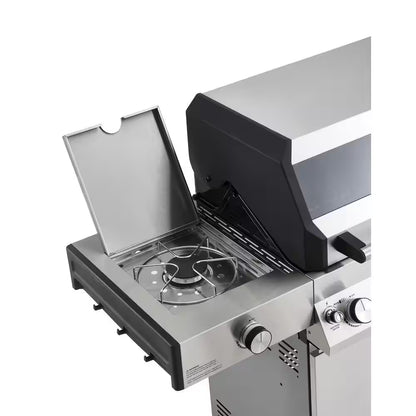 Denali 4-Burner Propane Gas Grill in Stainless with Clearview Lid, 3-Phase LED Controls and Side Burner