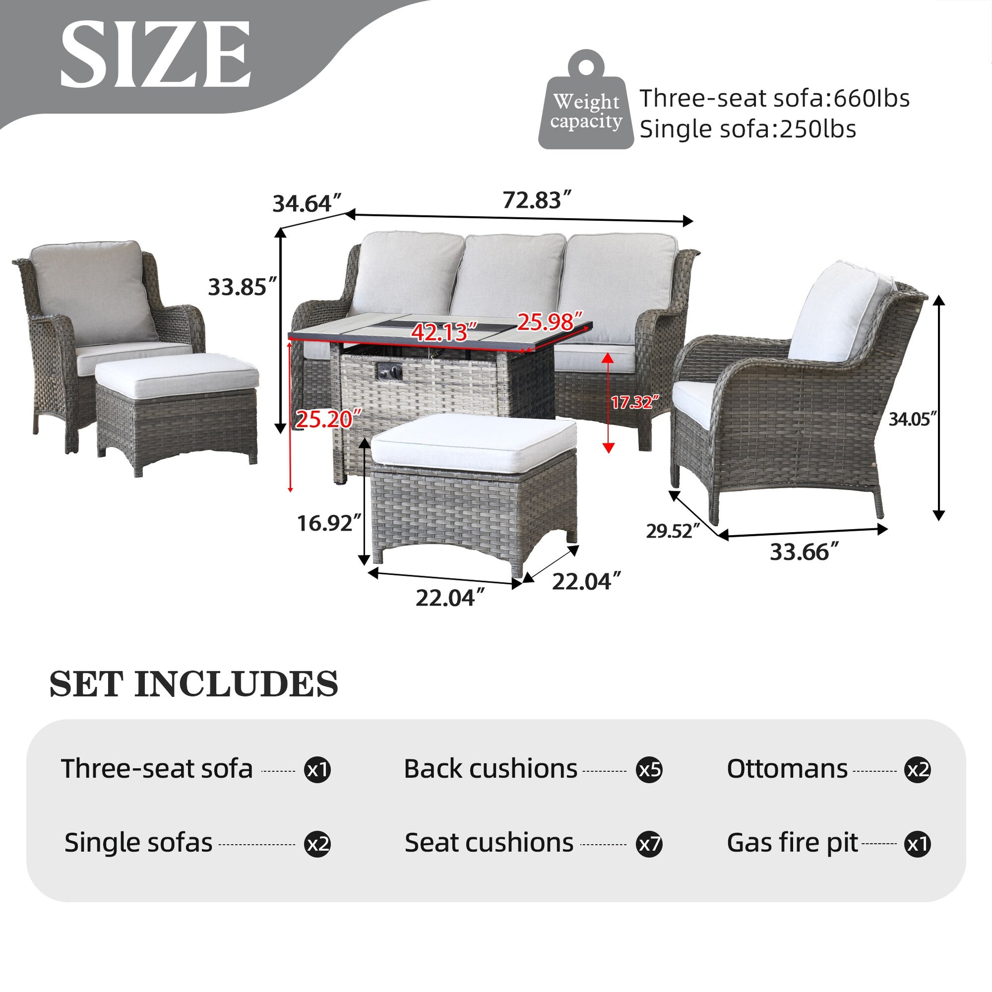 New Kenard 6 -Piece Rattan Patio Conversation Set with Gray Cushions Included